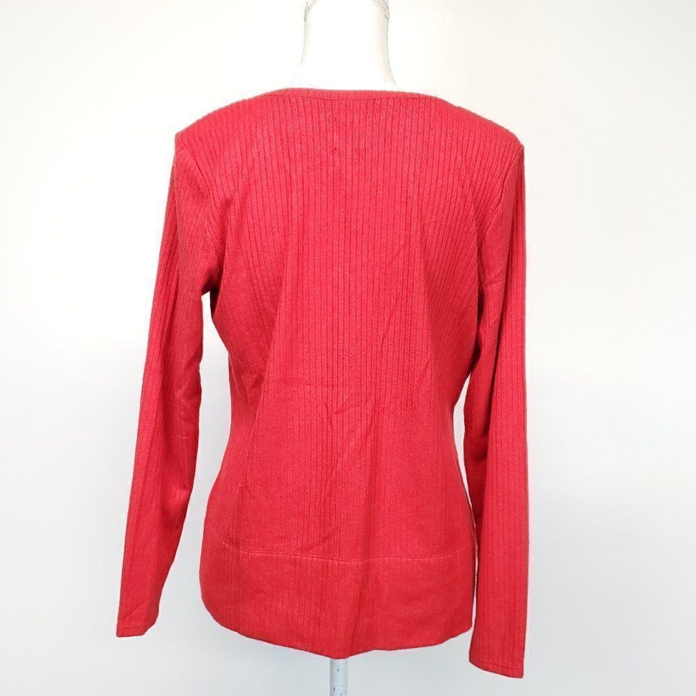 NIC+ZOE Cozy Long Sleeve Rib Knit Twist Top Pop Red Medium - Picture 9 of 12